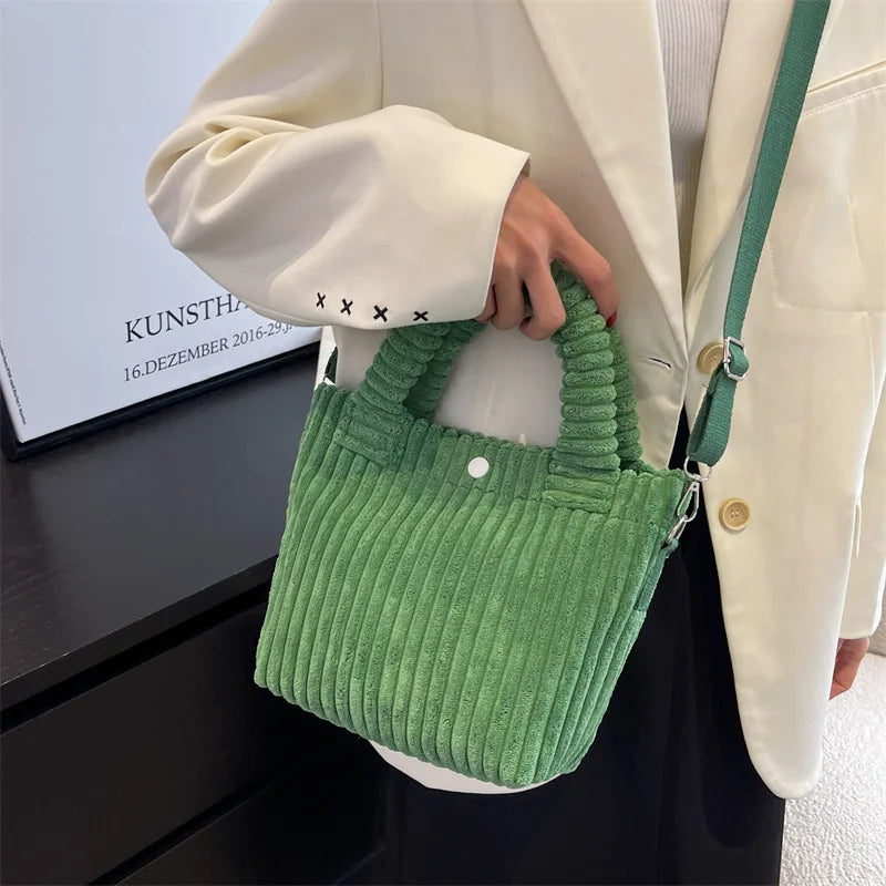 Corduroy Women's Shoulder Bag Versatile Bucket Handbag