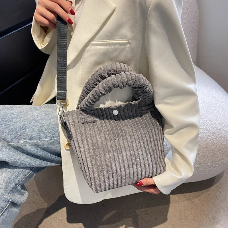 Versatile Corduroy Bucket Shoulder Bag for Women
