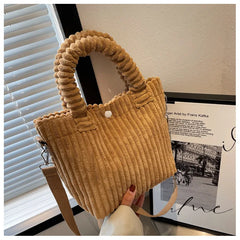 Versatile Corduroy Bucket Shoulder Bag for Women