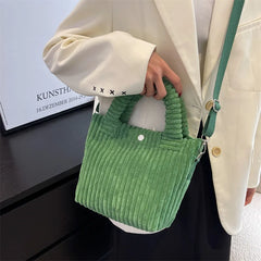Corduroy Women's Shoulder Bag Nylon Button Crossbody Bucket Bag