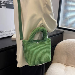 Women's Corduroy Shoulder Bag Bucket Black