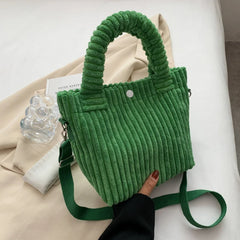 Women's Corduroy Shoulder Bag Bucket Black