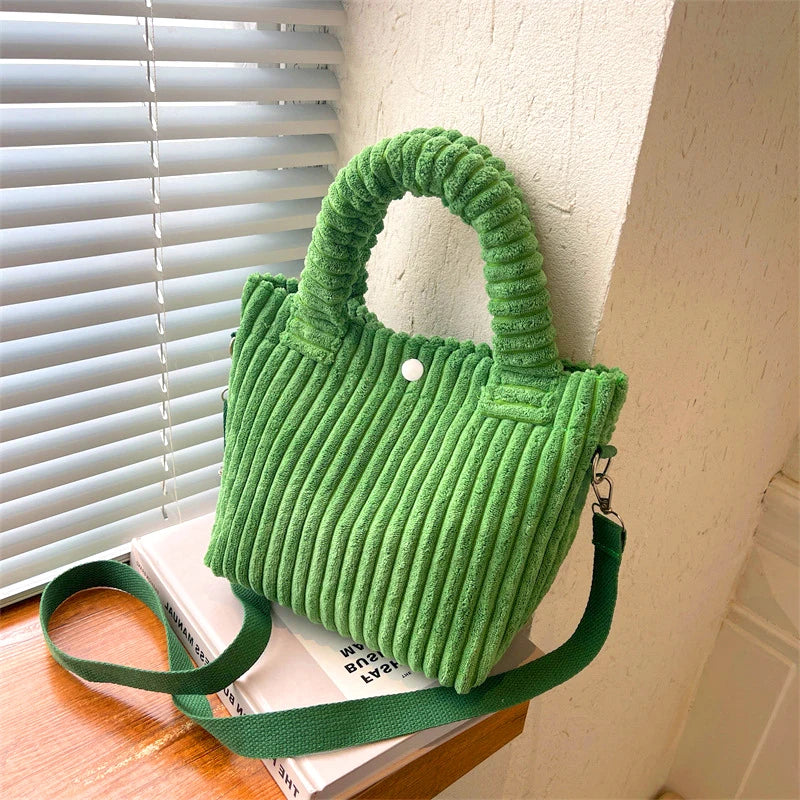 Women's Corduroy Shoulder Bag Bucket Black