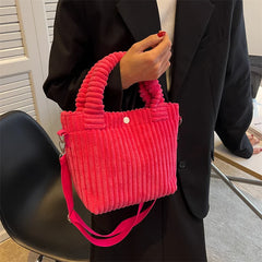 Women's Corduroy Shoulder Bag Bucket Black