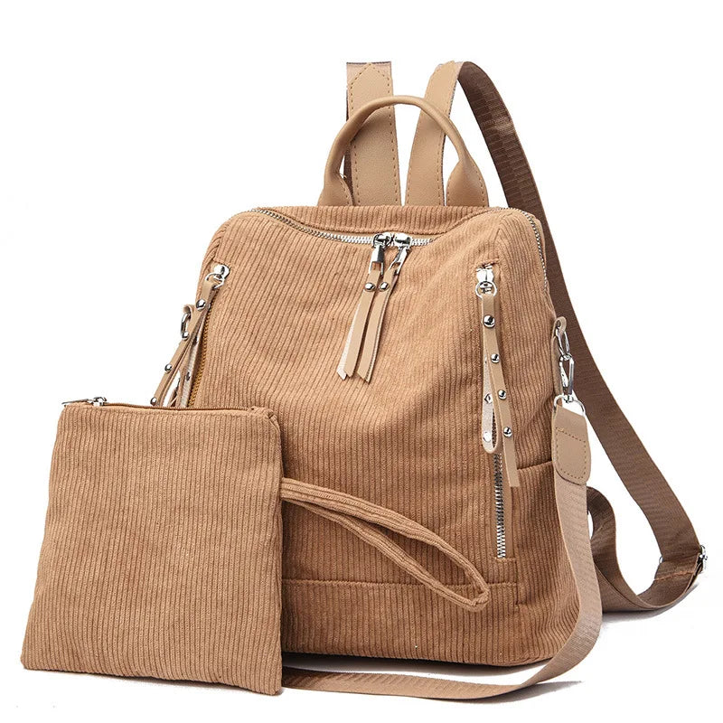 Corduroy Women Backpack Large Capacity School Bags for Girls