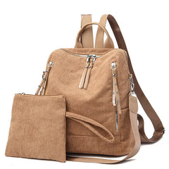 Corduroy Women Backpack Large Capacity School Bags for Girls