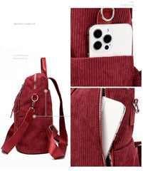 Corduroy Women Backpack Large Capacity School Bags for Girls