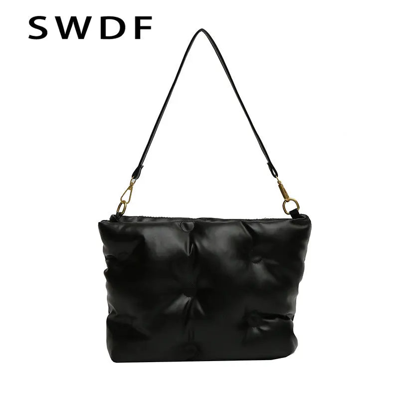 Quilted Crossbody Bag for Women Padded Shoulder Tote Purse