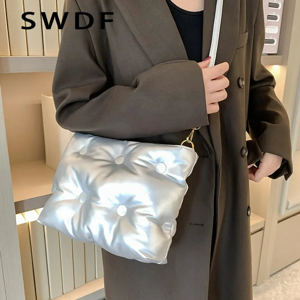 Quilted Crossbody Bag for Women Padded Shoulder Tote Purse