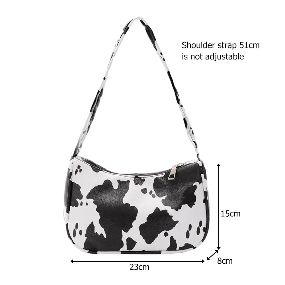 Cow Dot Printed Handbag PU Leather Portable Women Small Casual Underarm