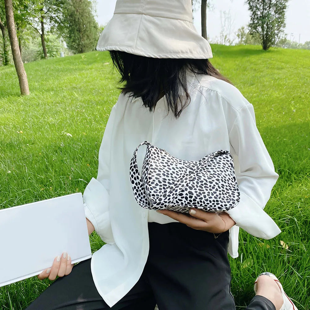 Cow Dot Printed Handbag PU Leather Portable Women Small Casual Underarm