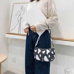 Cow Milk Printed Women Handbag Nylon Underarm Shoulder Bags