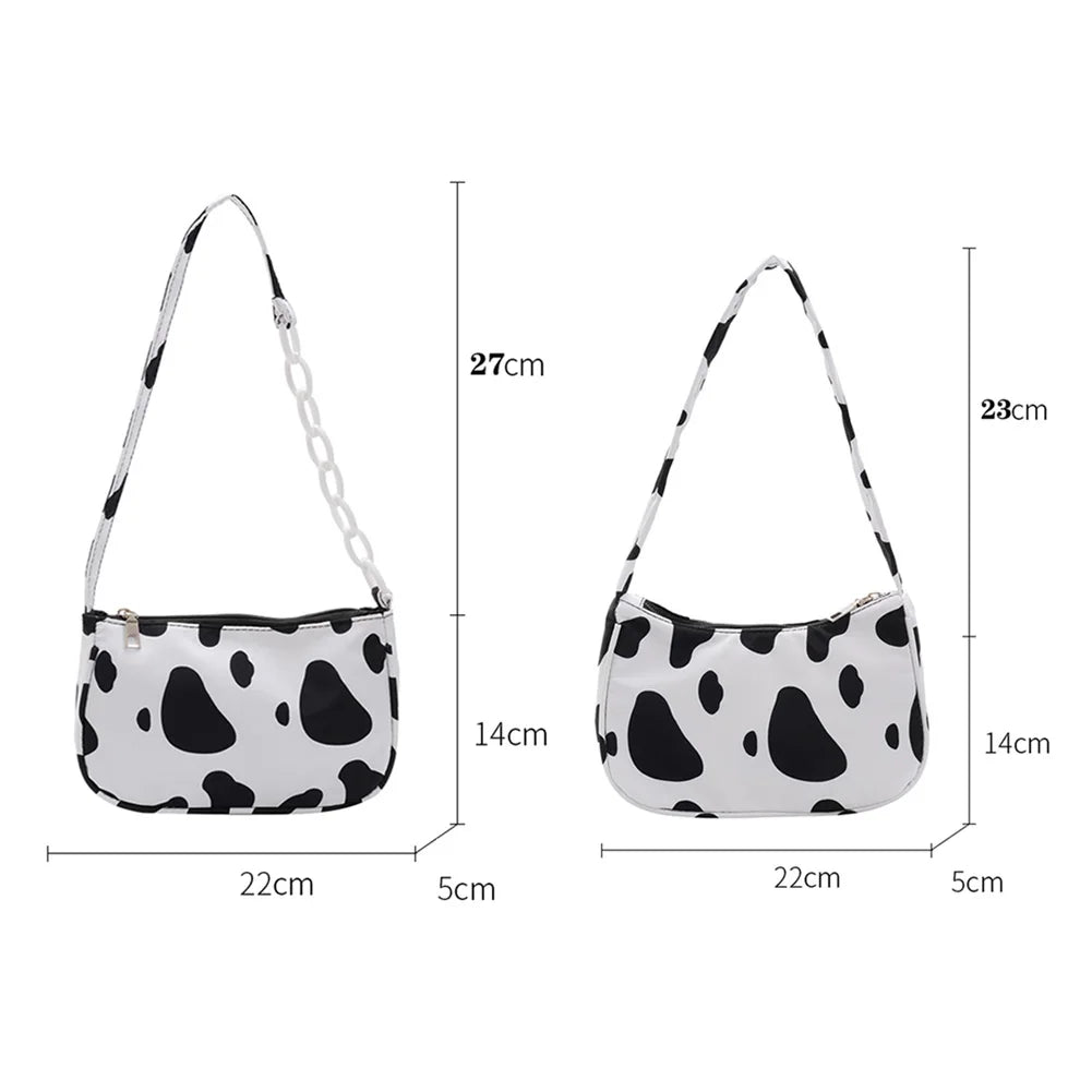 Cow Milk Printed Women Handbag Nylon Underarm Shoulder Bags