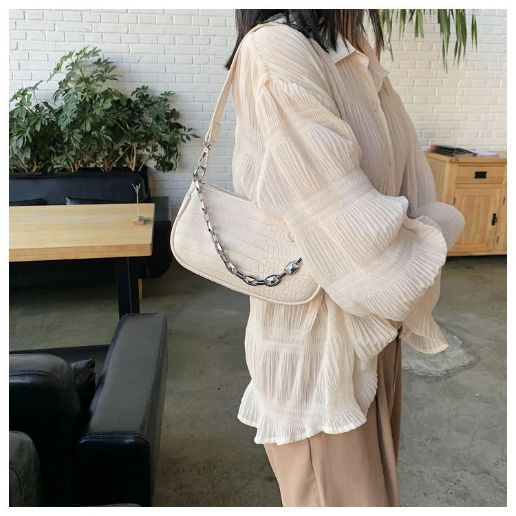 Crocodile Pattern Mini PU Leather Shoulder Bag for Women