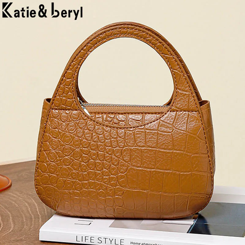 Crocodile Pattern Shoulder Womens Bag PU Leather Short Handle Mini Handbag