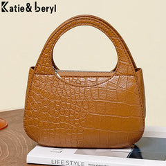 Crocodile Pattern Shoulder Womens Bag PU Leather Short Handle Mini Handbag