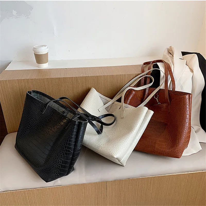 Crocodile Pattern Women Commute Tote Bags Large Capacity Shoulder Handbags
