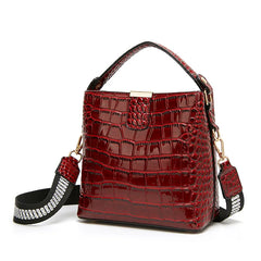 Crocodile Print Crossbody Bucket Bag Women PU Leather Handbag