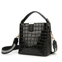 Crocodile Print Crossbody Bucket Bag Women PU Leather Handbag