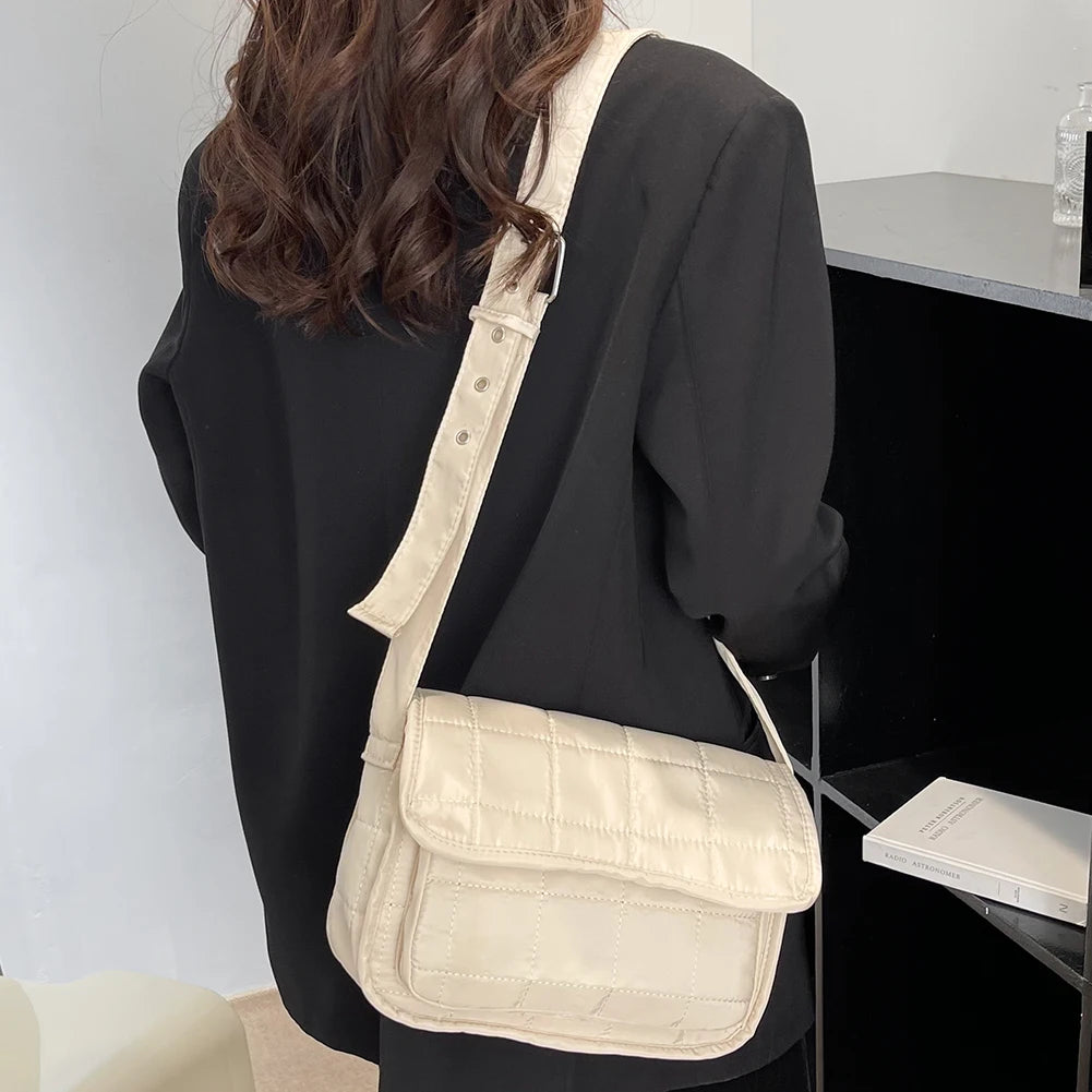 Embroidered Crossbody Bag Rhombus Design Oxford Handbag