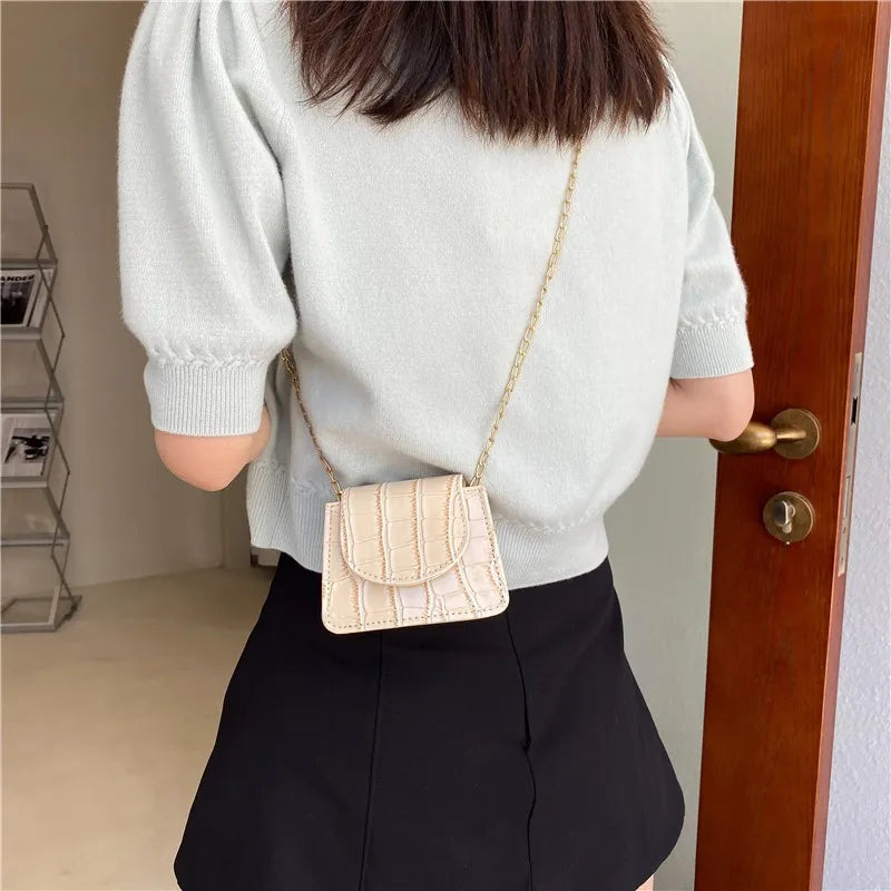 Small Square Crossbody Bag Korean Summer Style Chain Embossed Stone Grain