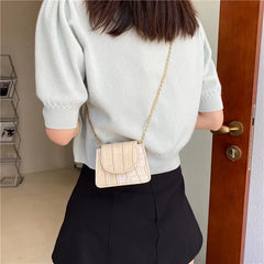 Small Square Crossbody Bag Korean Summer Style Chain Embossed Stone Grain