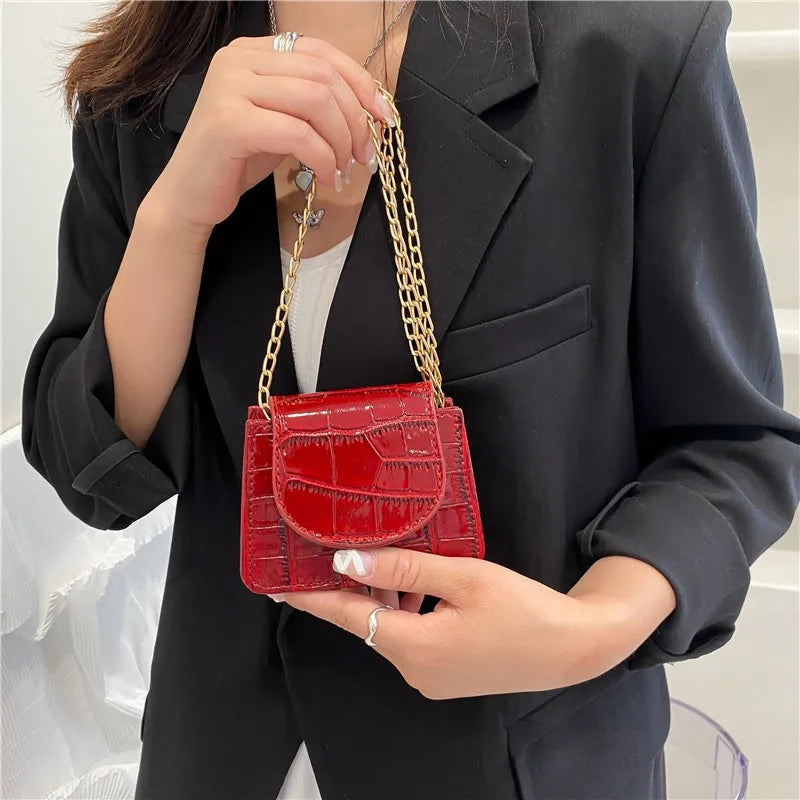 Small Square Crossbody Bag Korean Summer Style Chain Embossed Stone Grain