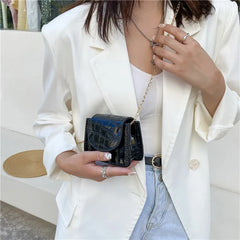 Small Square Crossbody Bag Korean Summer Style Chain Embossed Stone Grain
