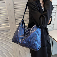 Quilted Crossbody Bag Cotton Padded Winter Handbag Solid Large Capacity