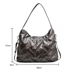 Quilted Crossbody Bag Cotton Padded Winter Handbag Solid Large Capacity