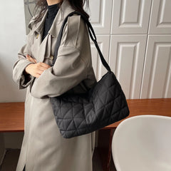 Cotton Padded Crossbody Bag Quilted Rhombus Wide Belt for Autumn & Winter