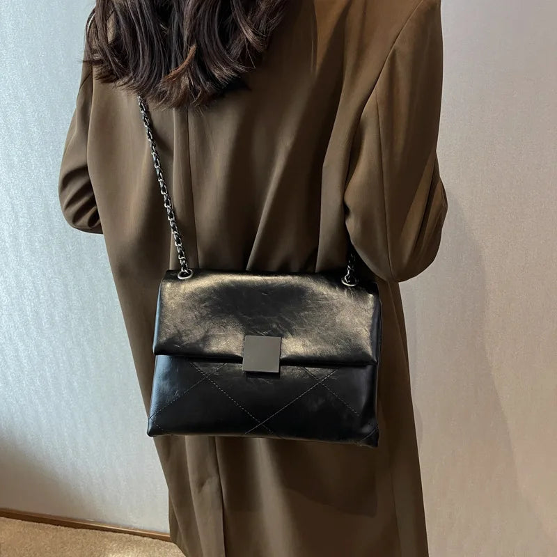 Women's Chain Crossbody Bag PU Leather Messenger Bag