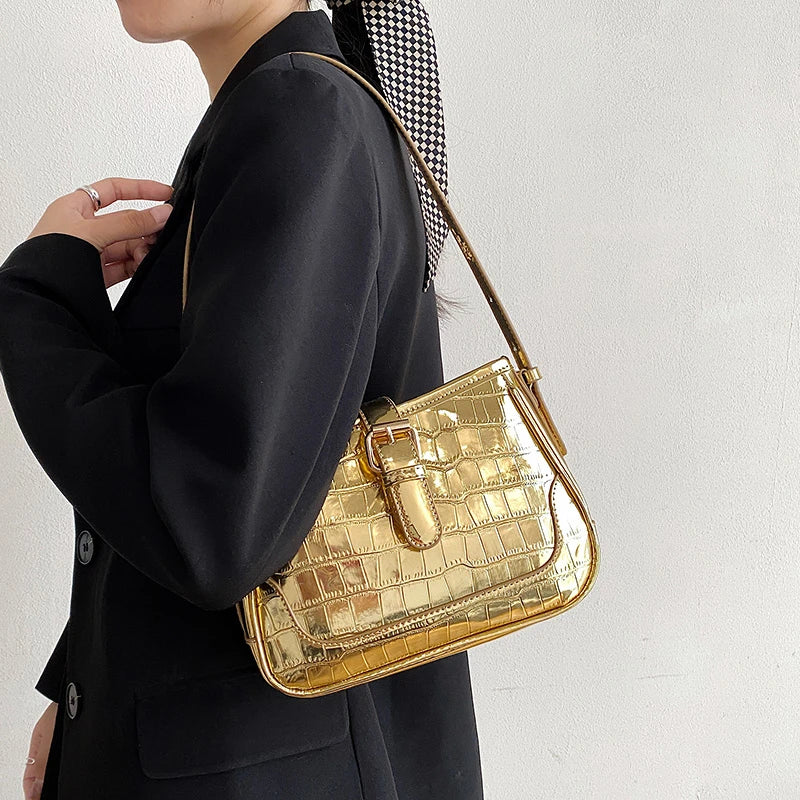 Colored Bling Women's Shoulder Bags Stone Leather Female Handbags