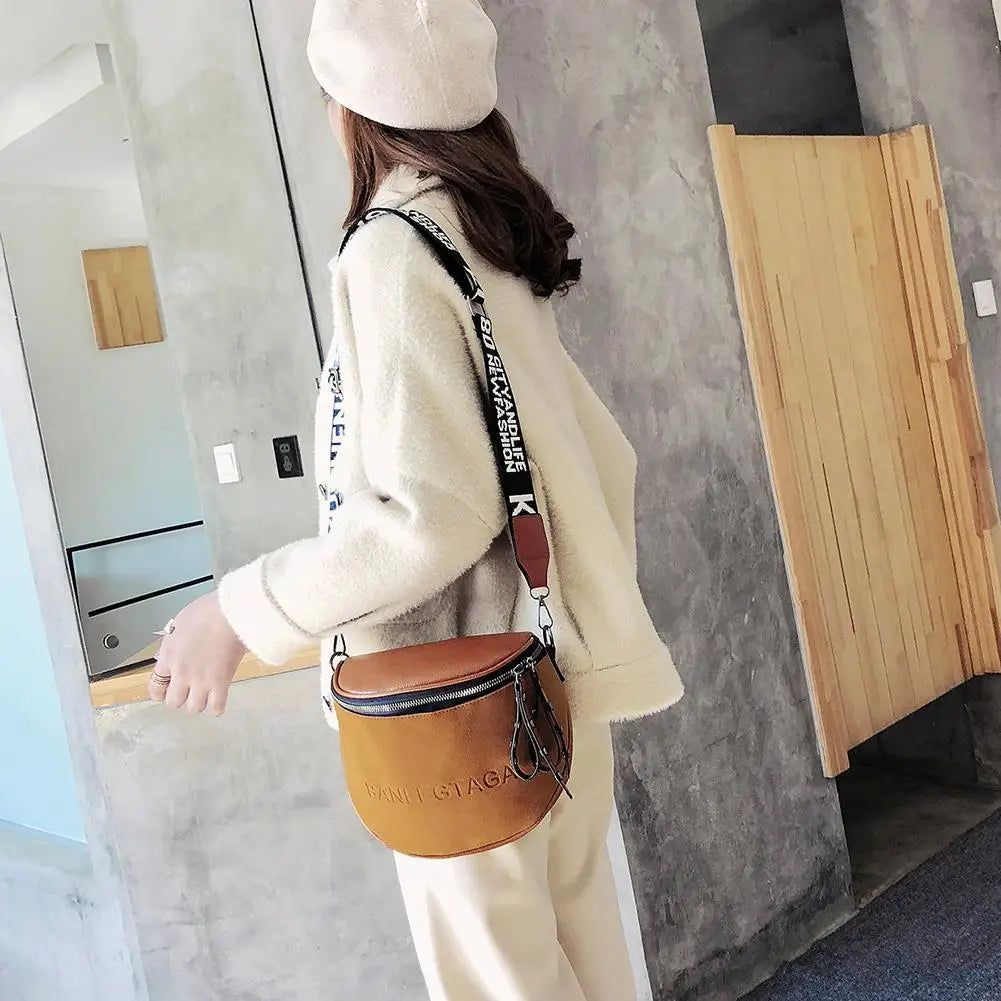 Vintage Semicircle Crossbody Bag PU Leather Shoulder Handbag