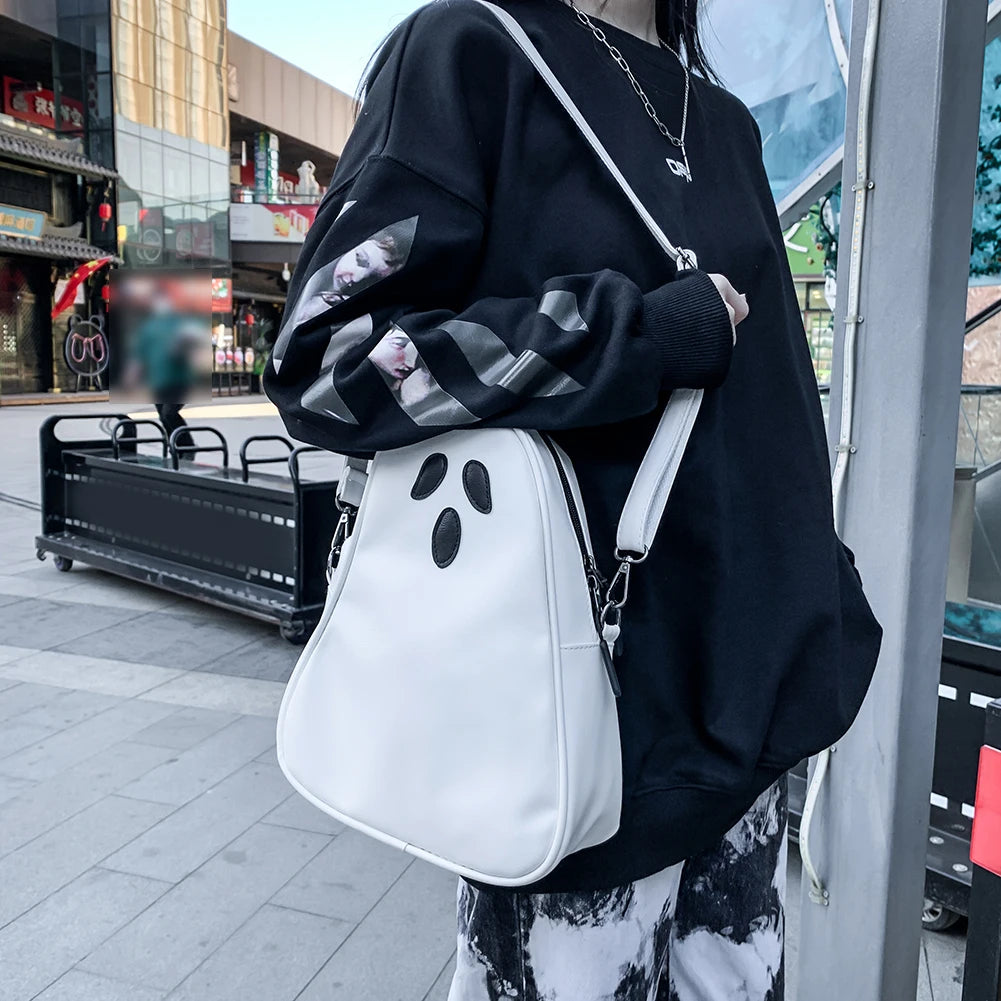 Funny Devil Ghost Crossbody Bag PU Leather Small Zipper Travel