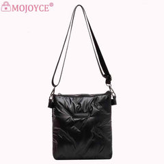 Quilted Cotton Padded Crossbody Handbag Solid Hand Bags Women Zipper for Travel