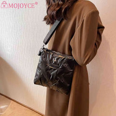 Quilted Cotton Padded Crossbody Handbag Solid Hand Bags Women Zipper for Travel