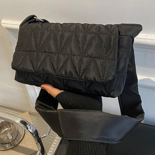Quilted Rhombus Crossbody Bag Women Handbag Small Square Flap Cotton Padded