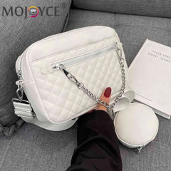 Rhombus Pattern Leather Crossbody Hand Bag with Chains