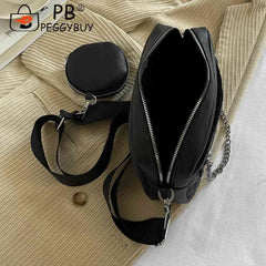 Rhombus Pattern Crossbody Bag Chain Leather Messenger Vintage Female