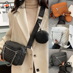 Rhombus Pattern Crossbody Bag Chain Leather Messenger Vintage Female