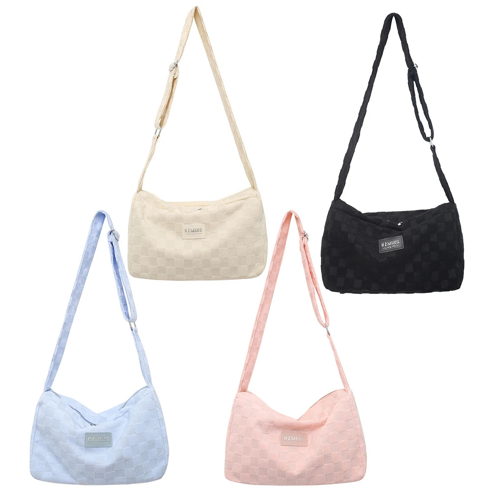 Plaid Crossbody Hand Bag Zipper Daily Travel for Ladies Girls Shopper Purse