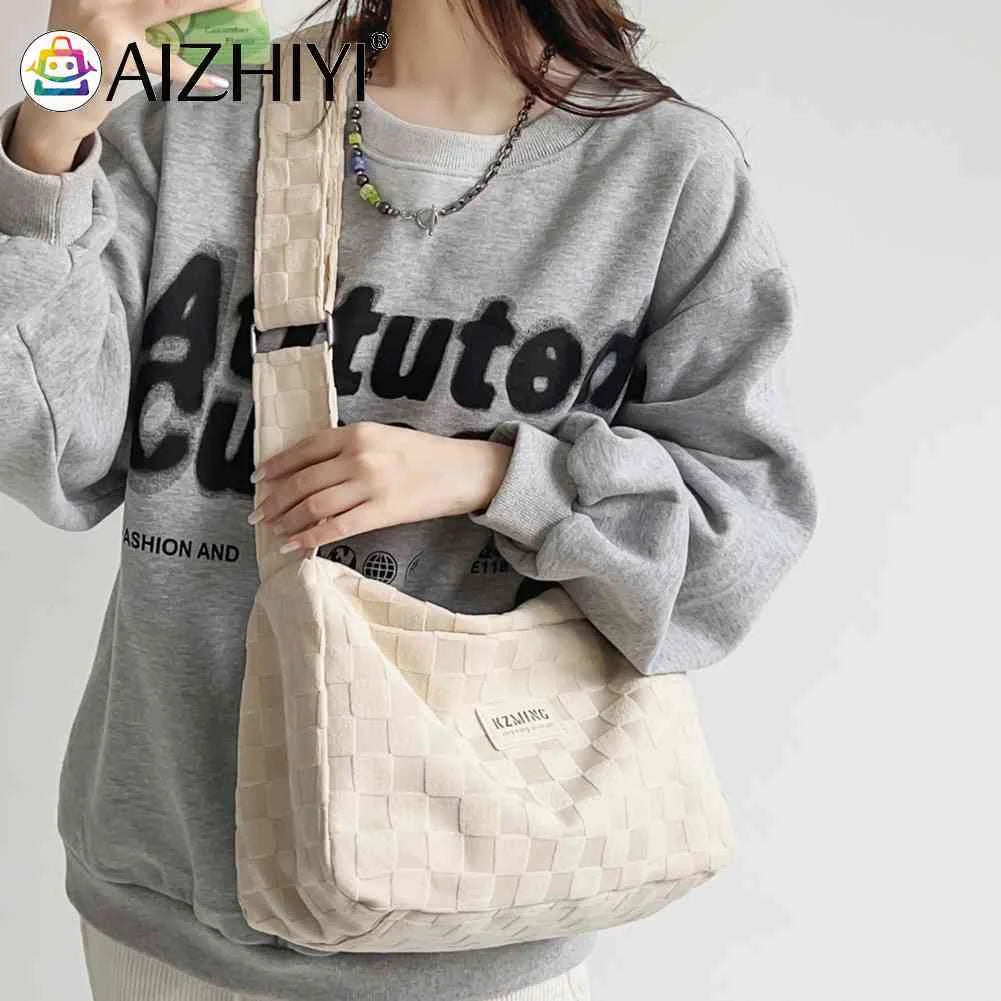 Plaid Shoulder Tote Bag Zipper Daily Travel for Ladies Girls