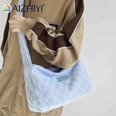 Plaid Shoulder Tote Bag Zipper Daily Travel for Ladies Girls
