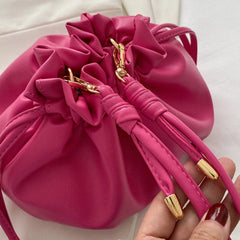Y2K Style Leather Drawstring Crossbody Bag Sweet Girls Purse