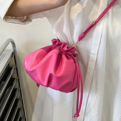 Y2K Style Leather Drawstring Crossbody Bag Sweet Girls Purse