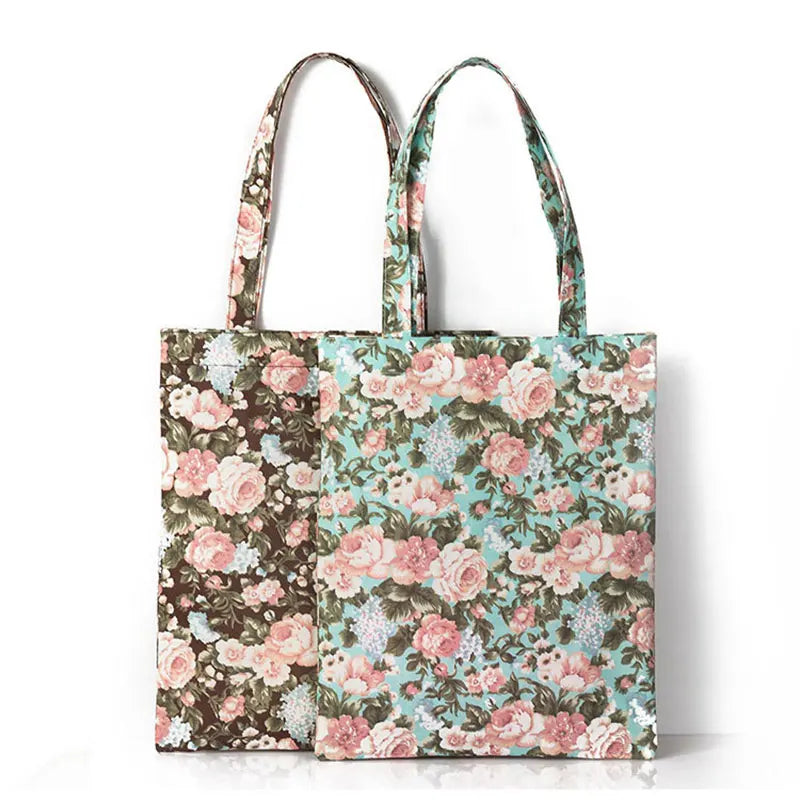 Canvas Beach Bag Floral Printed Tote Waterproof Shoulder Bag