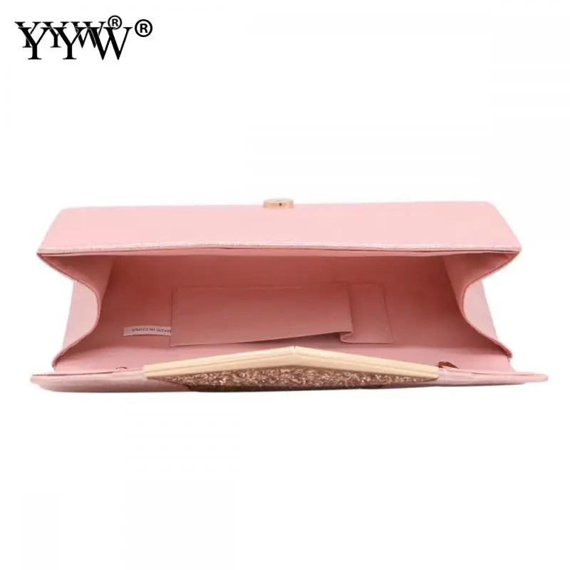 Crystal Sequin Evening Clutch Bag Wedding Party Purse Female Pink Silver Wallet