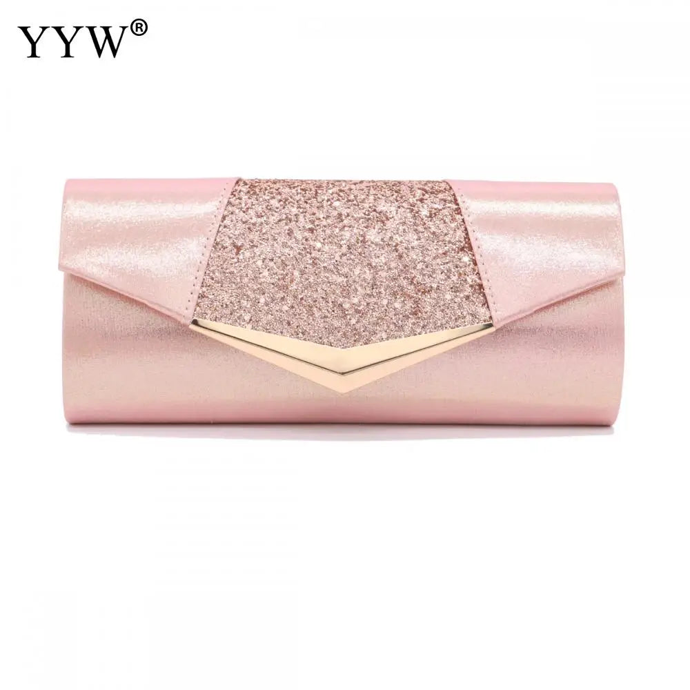 Crystal Sequin Evening Clutch Bag Wedding Party Purse Female Pink Silver Wallet