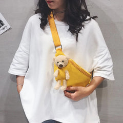 Bear Women's Waist Bag High Canvas Belt Bags Crossbody Chest Bag Female Solid Fa
